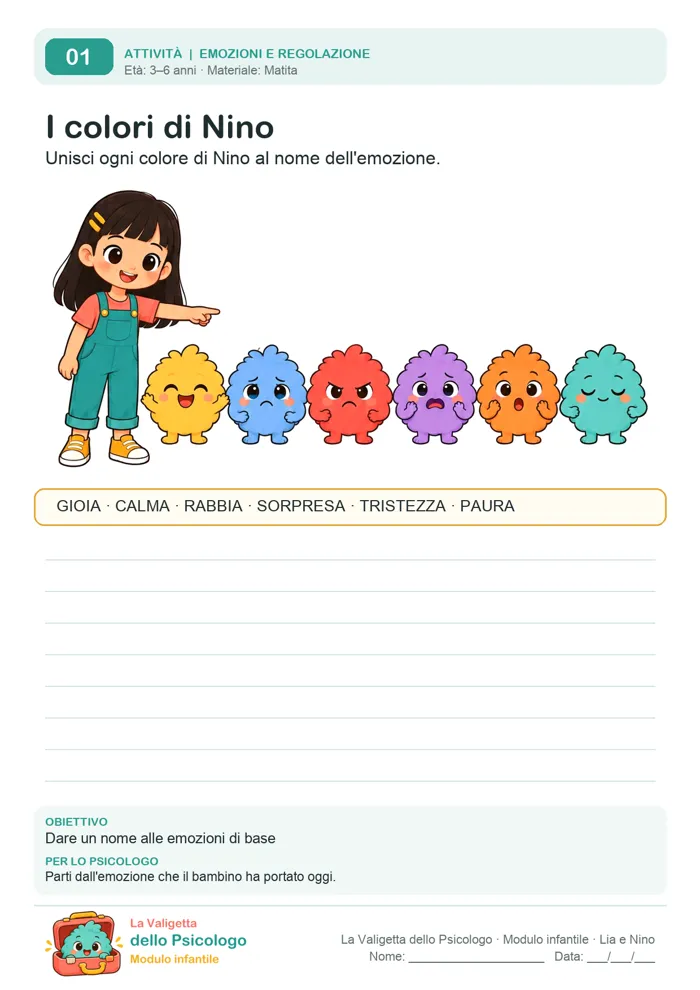 Modulo infantile: attività illustrata «I colori di Nino»